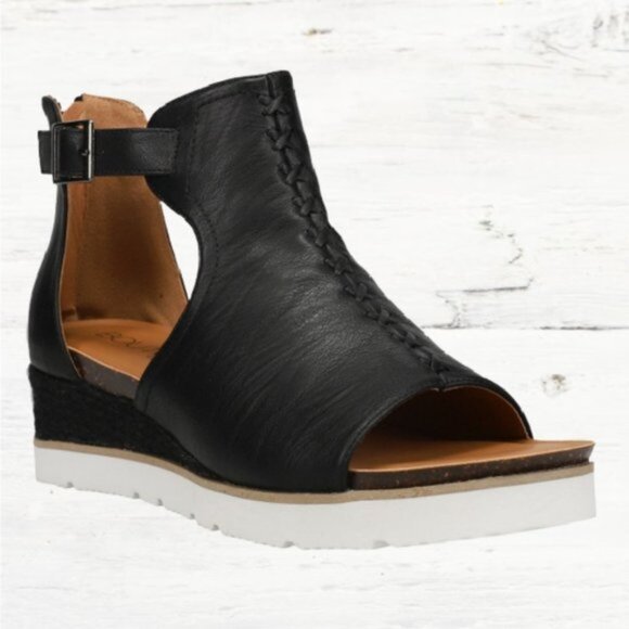 Corkys SUGAR CITY Espadrille Low Wedge Sandals Black NIB Open Toe
